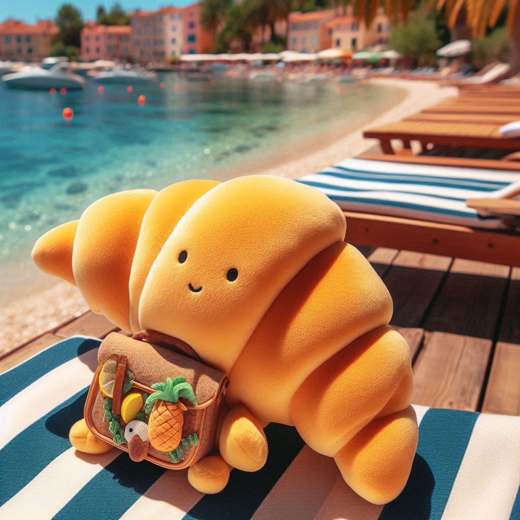 Plush Toy of a Croissant on Vacation