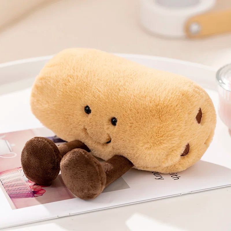 Kawaii Hot Bread Food Series Plush Toy with Happy Expression Baguette Croissant Sausages Fried Roll Bread Plush Doll Home Decor