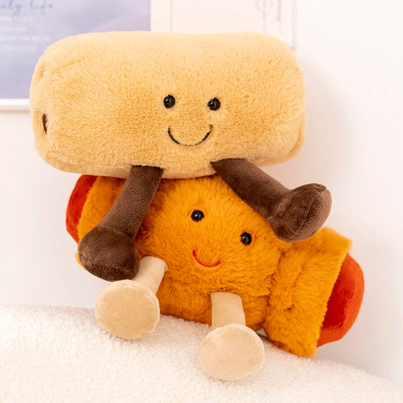 Kawaii Hot Bread Food Series Plush Toy with Happy Expression Baguette Croissant Sausages Fried Roll Bread Plush Doll Home Decor