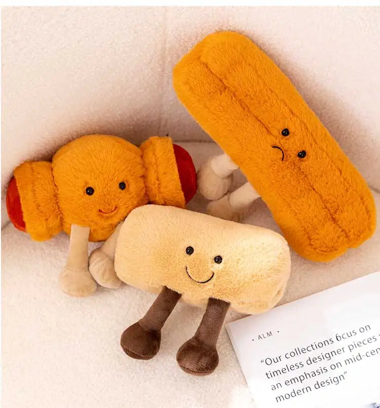 Kawaii Hot Bread Food Series Plush Toy with Happy Expression Baguette Croissant Sausages Fried Roll Bread Plush Doll Home Decor