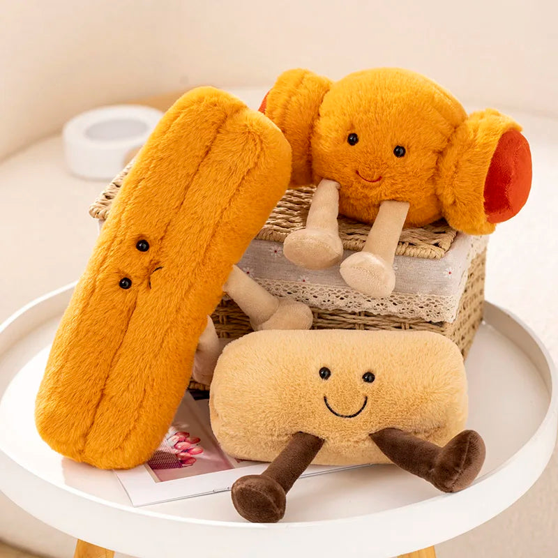 Kawaii Hot Bread Food Series Plush Toy with Happy Expression Baguette Croissant Sausages Fried Roll Bread Plush Doll Home Decor