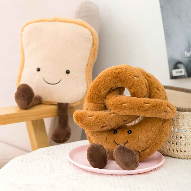 Kawaii Hot Bread Food Series Plush Toy with Happy Expression Baguette Croissant Sausages Fried Roll Bread Plush Doll Home Decor